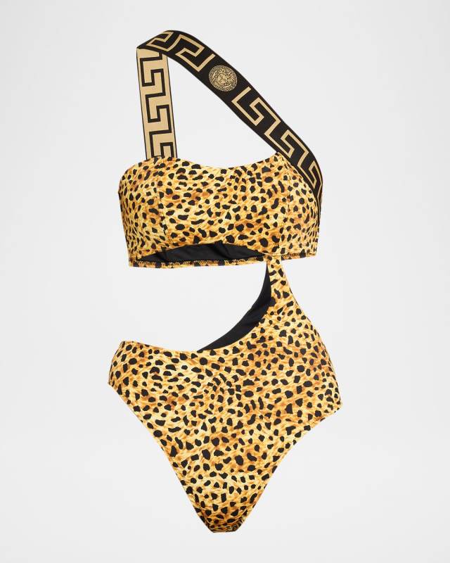 Cheetah Asymmetric Cutout One-Piece Swimsuit